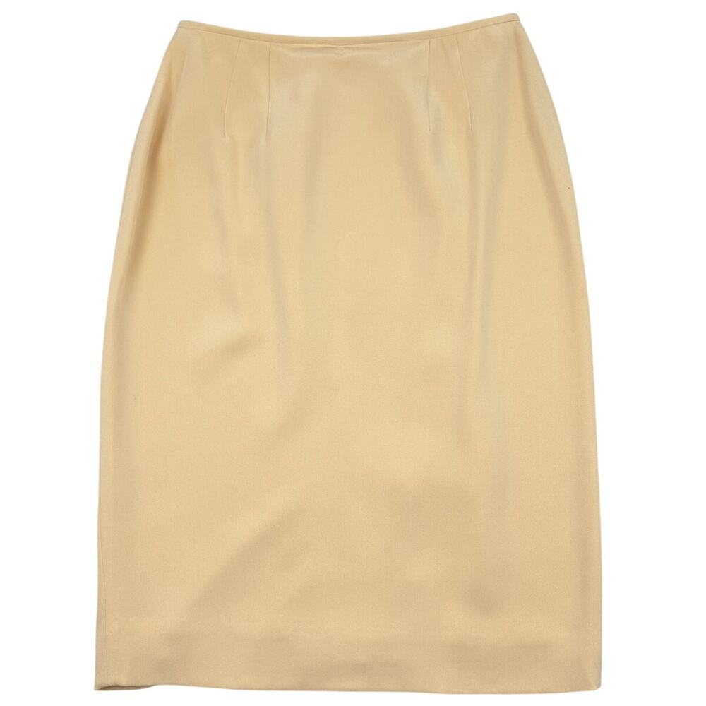 Vintage Dana Buchman 100% Silk Pencil Skirt Butter Yellow Minimalist Size 6